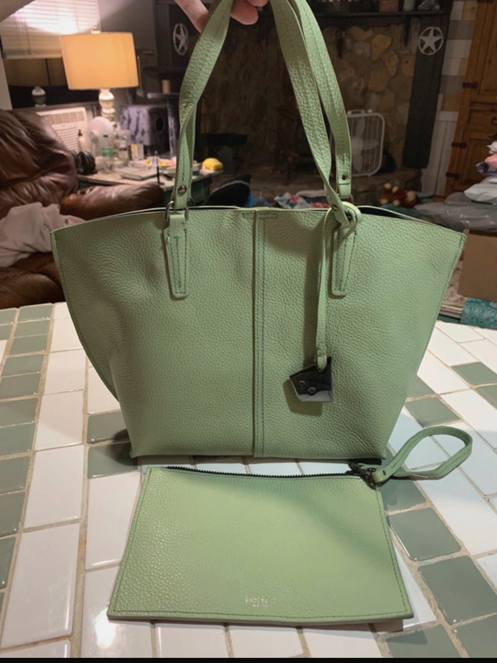 Botkier Mint Green Leather Tote with Wristlet - Picture 6 of 7
